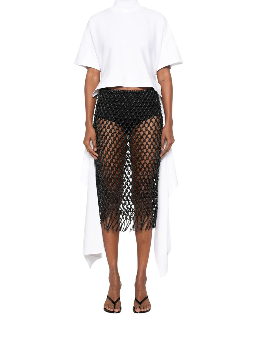 Alaïa Asymmetrical-Hem Draped High-Neck T-Shirt