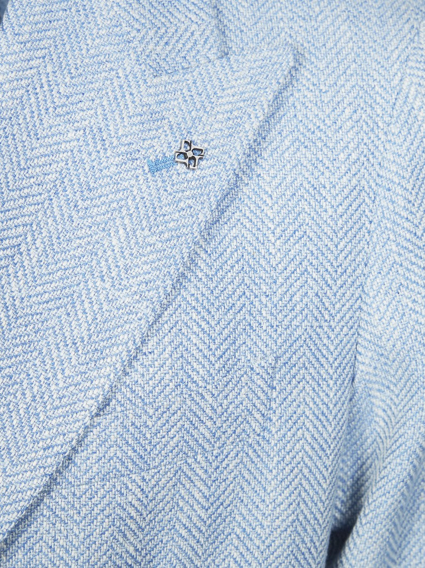 Tagliatore Light Blue Herringbone Wool-Blend Blazer