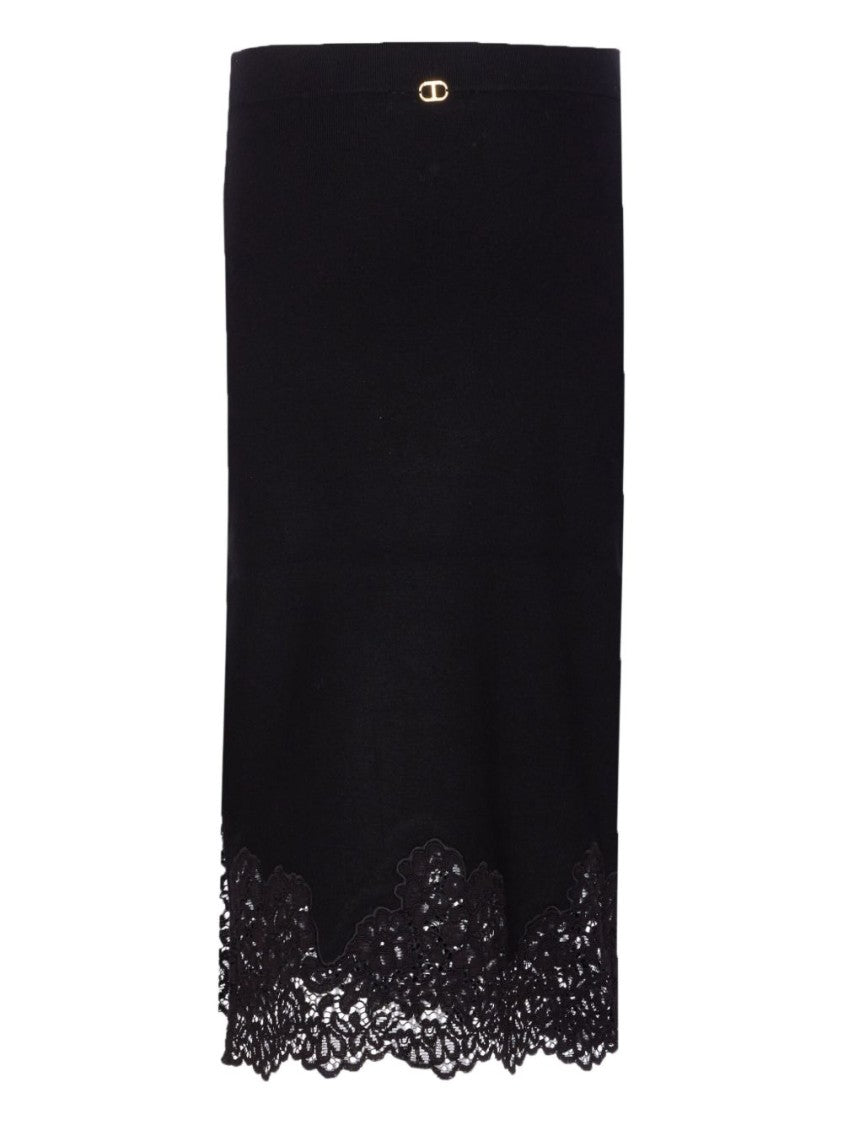 Twin-Set Straight Silhouette Skirt With Lace Trim