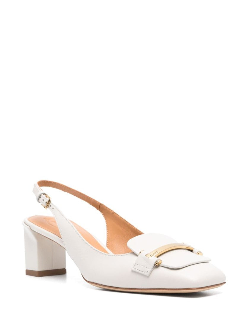 Tod's White Slingback Low Block Heel Pumps