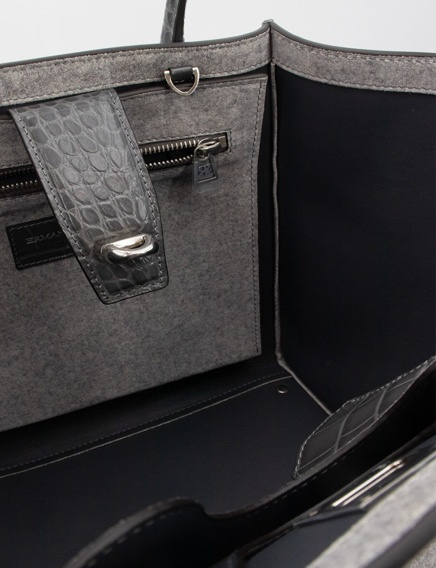 Ermanno Scervino Trapezoidal Melange Texture Handbag With Crocodile-Print Accents