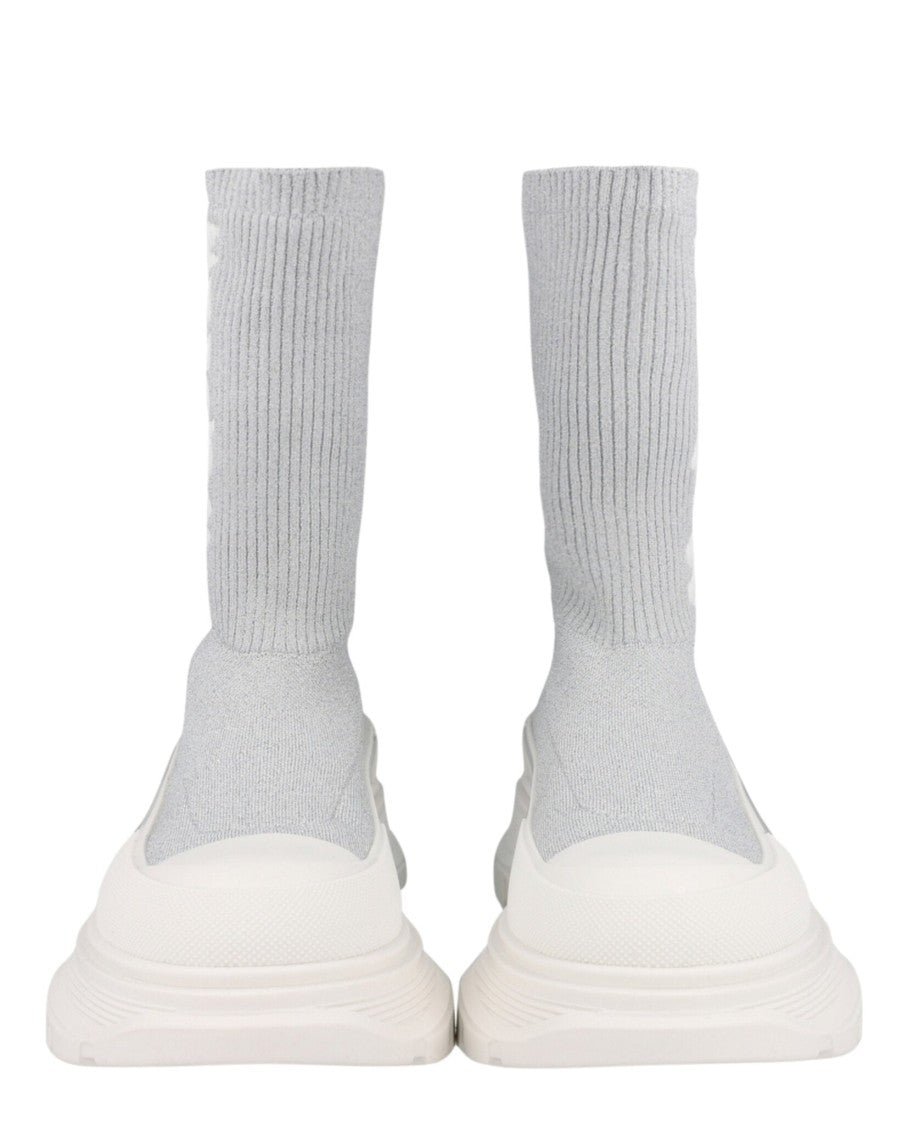 Alexander Mcqueen Ribbed Sock-Style Mid-Calf Boots With Chunky Block Heel