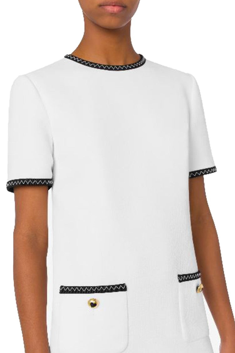 Moschino Structured White Dress With Contrasting Trim And Pockets