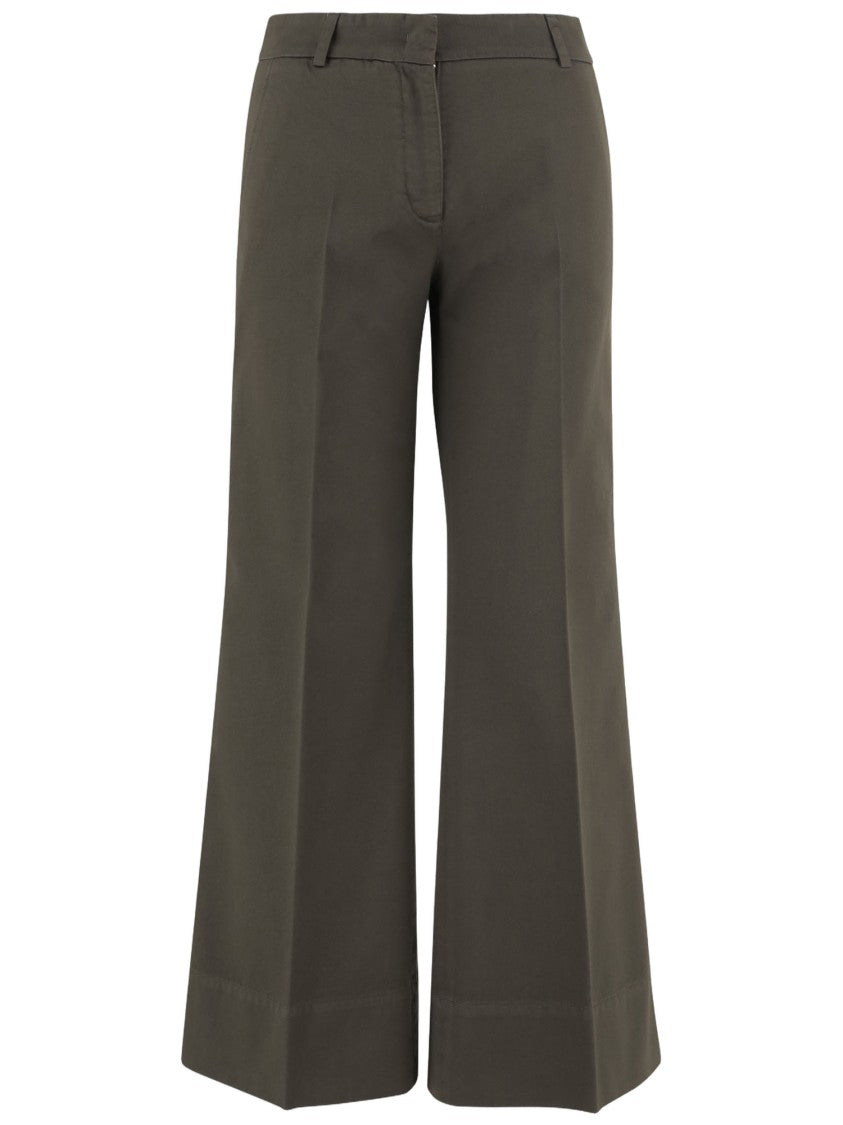 Ql2 Military Green Cotton Wide-Leg Trousers