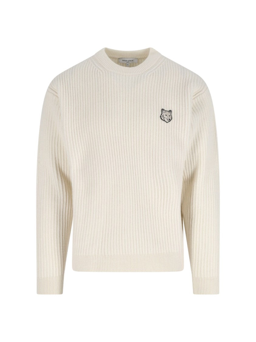 Maison Kitsuné Classic Round Neck White Sweater With Soft Texture