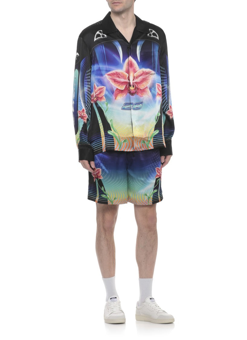 Casablanca Black Orchid Racer Silk Shorts