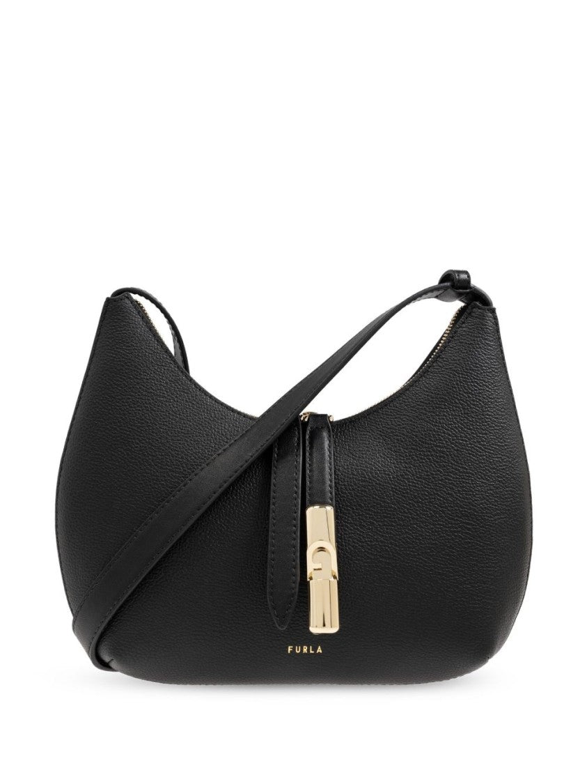 Furla Curved Black Calf Leather Shoulder Bag