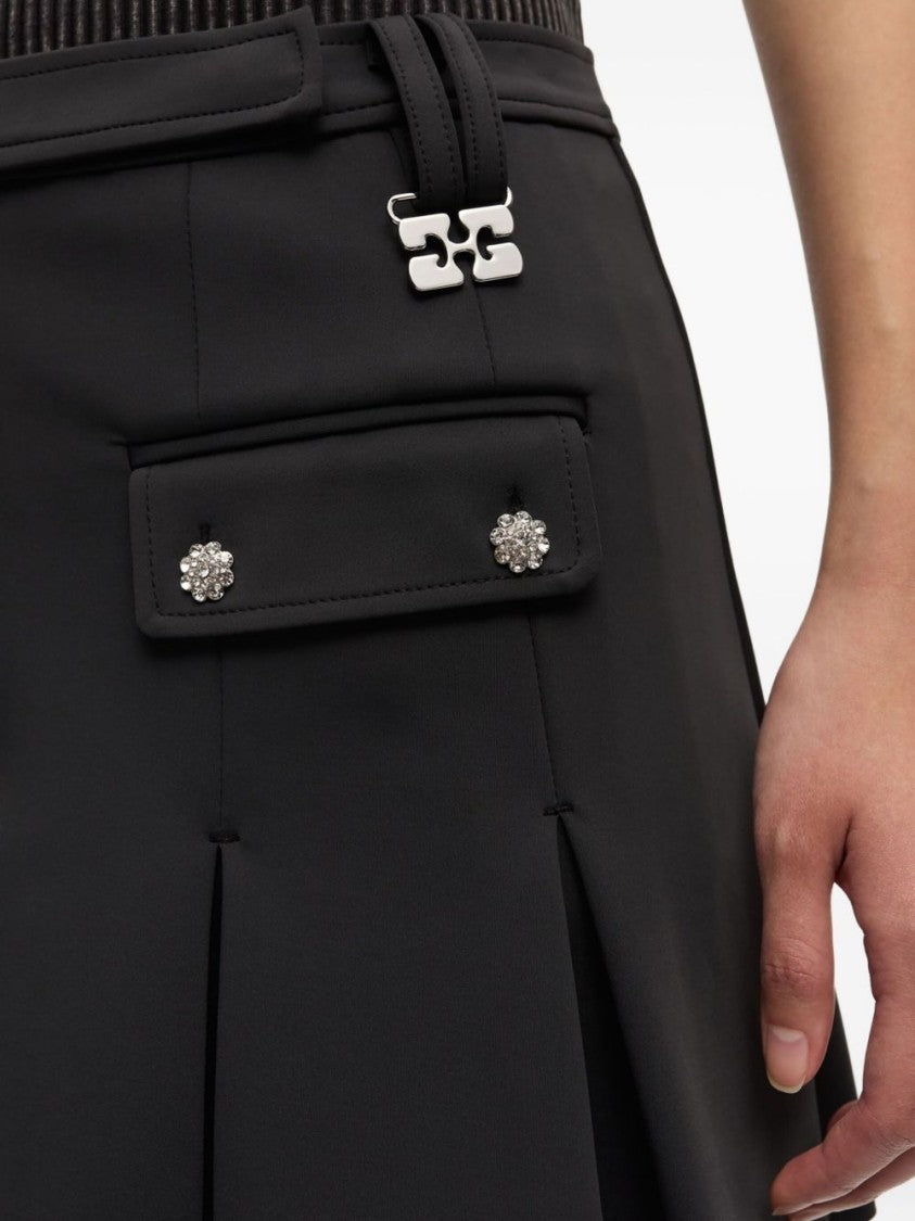 Ganni Pleated Gray Mini Skirt With Decorative Buttons