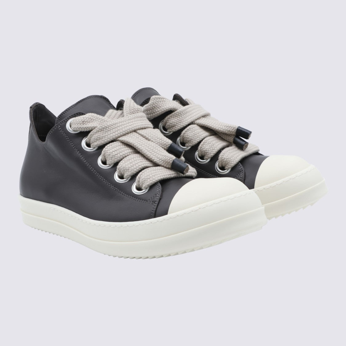 Rick Owens Smooth Black Sneakers With Chunky Beige Laces