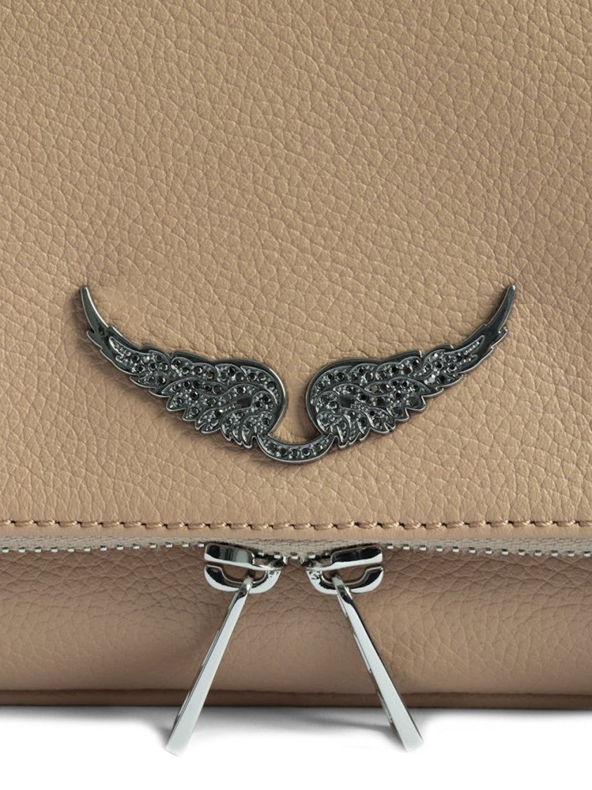 Zadig & Voltaire Pebbled Texture Rectangular Clutch With Wing Emblem