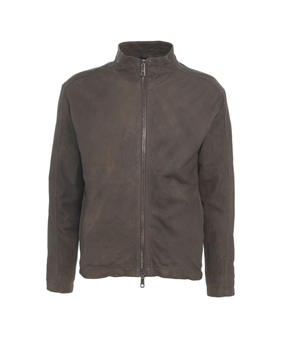 Giorgio Brato Brown Leather Jacket With High Collar