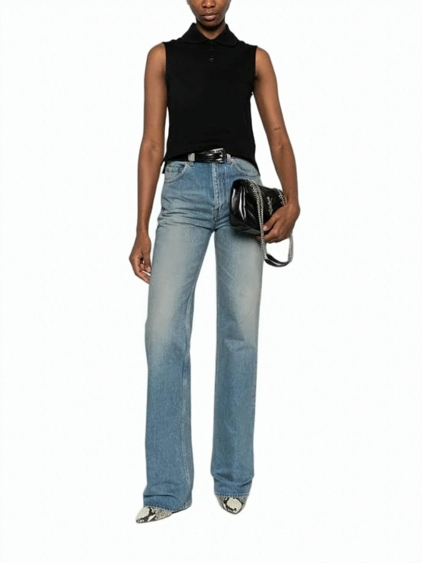 Saint Laurent Sleeveless Cropped Polo Top With Three-Button Placket