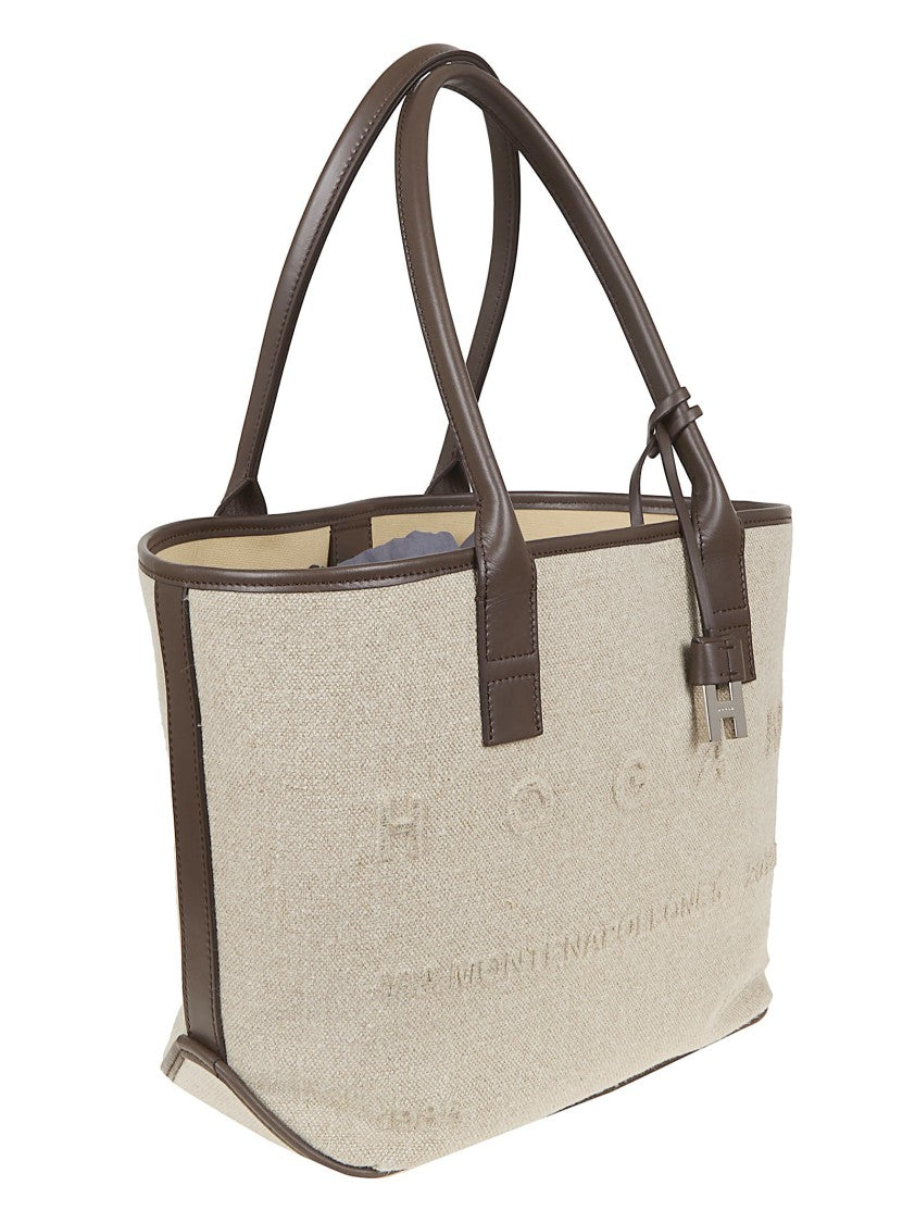 Hogan Canvas And Leather Tote Bag With Embossed Logo
