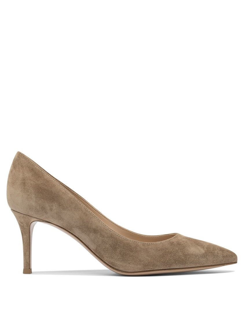 Gianvito Rossi Mid-Height Beige Suede And Leather Heeled Shoes