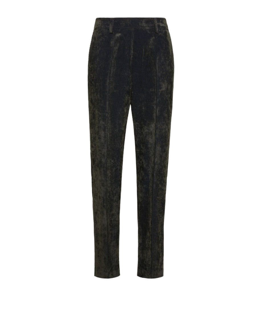 Momonì Vischio Charcoal Grey Bicolor Stretch Velvet Trousers