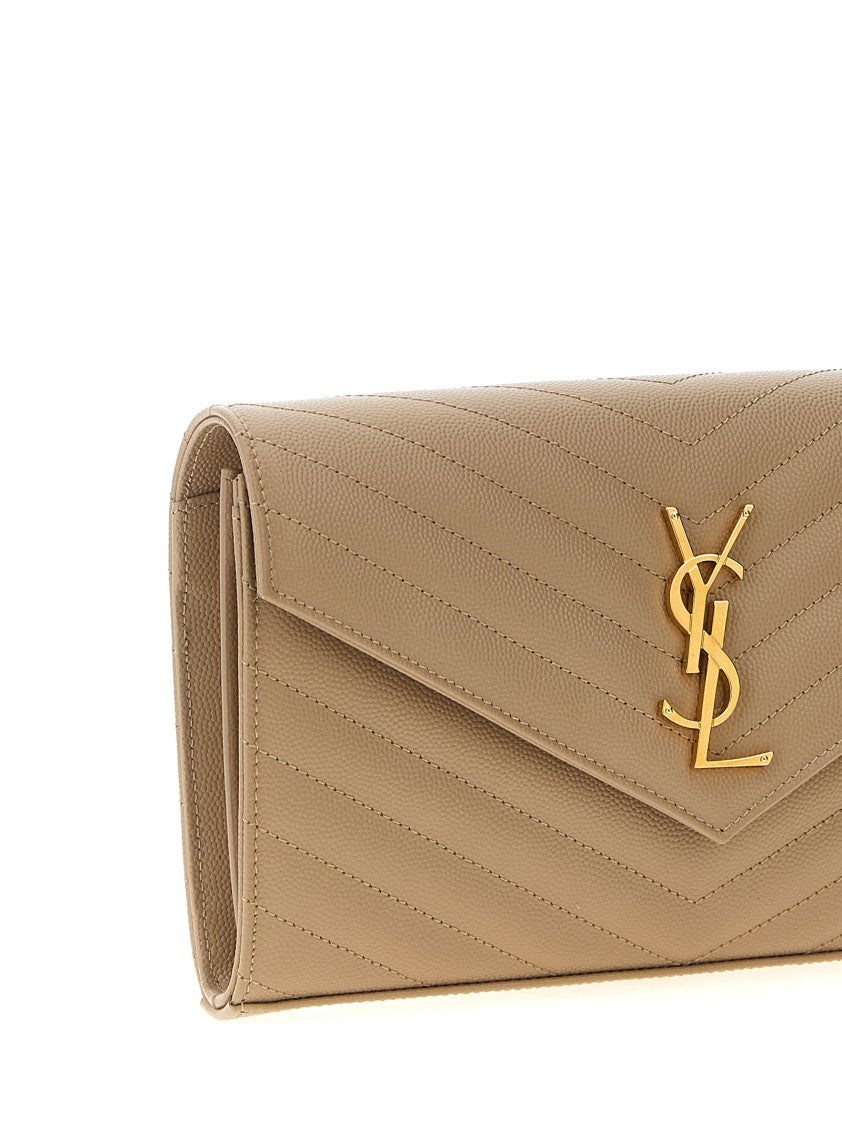 Saint Laurent Chevron Quilted Monogram Crossbody Bag With Gold Hardware