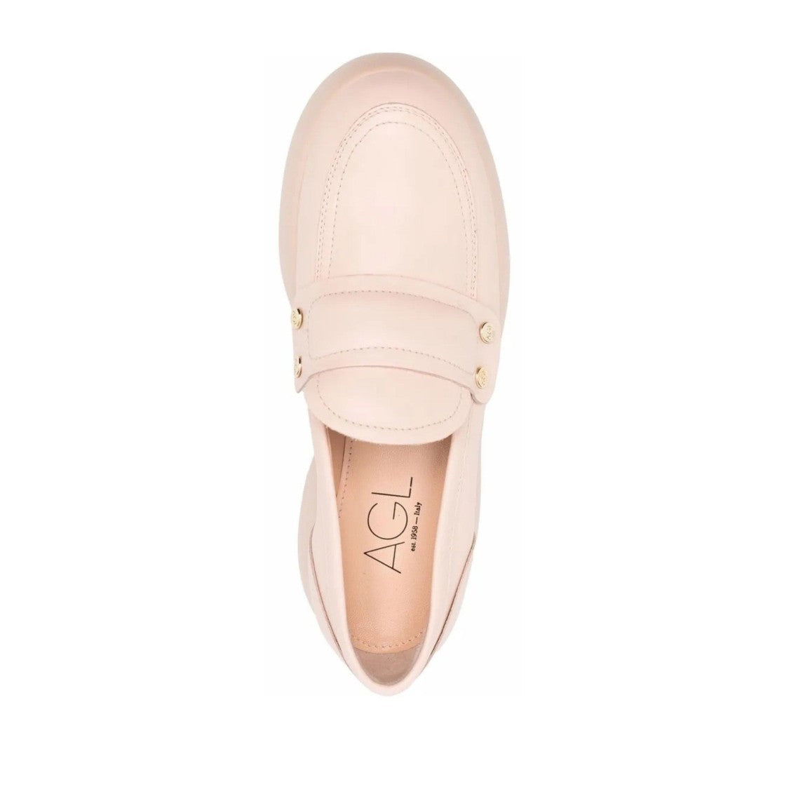 Agl Beige Puffy Moc Leather Studded Wedge Loafers