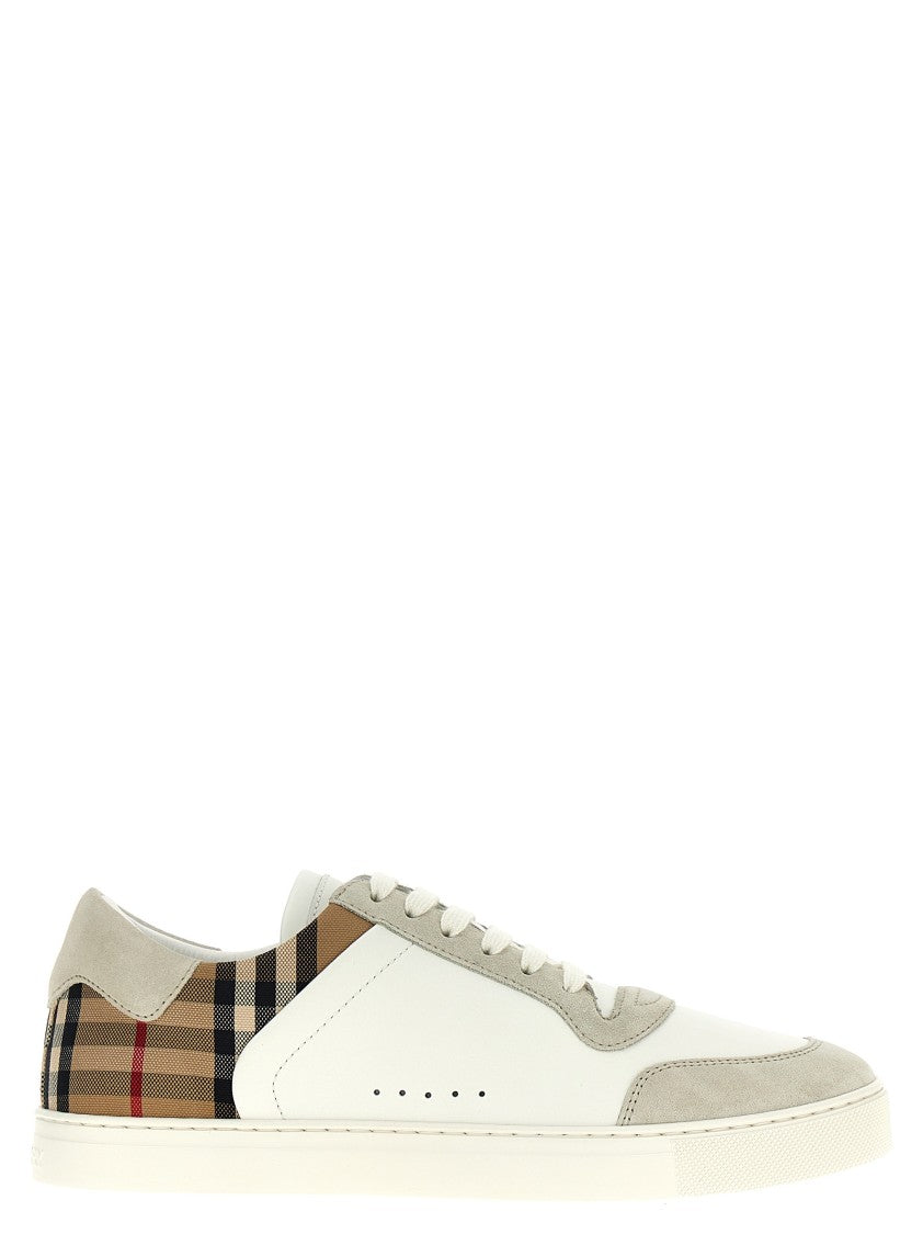 Burberry Check Print Leather And Suede Sneakers
