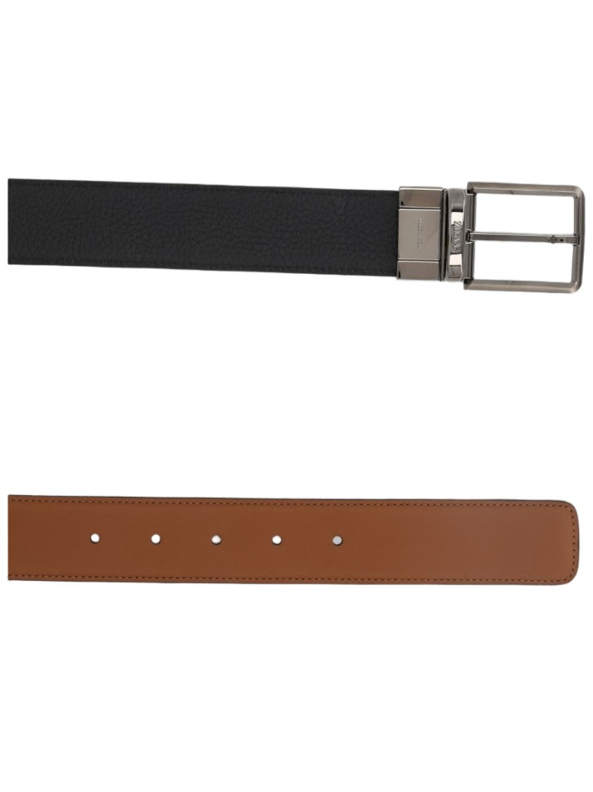 Zegna Reversible Cow Leather Rectangular Buckle Belt