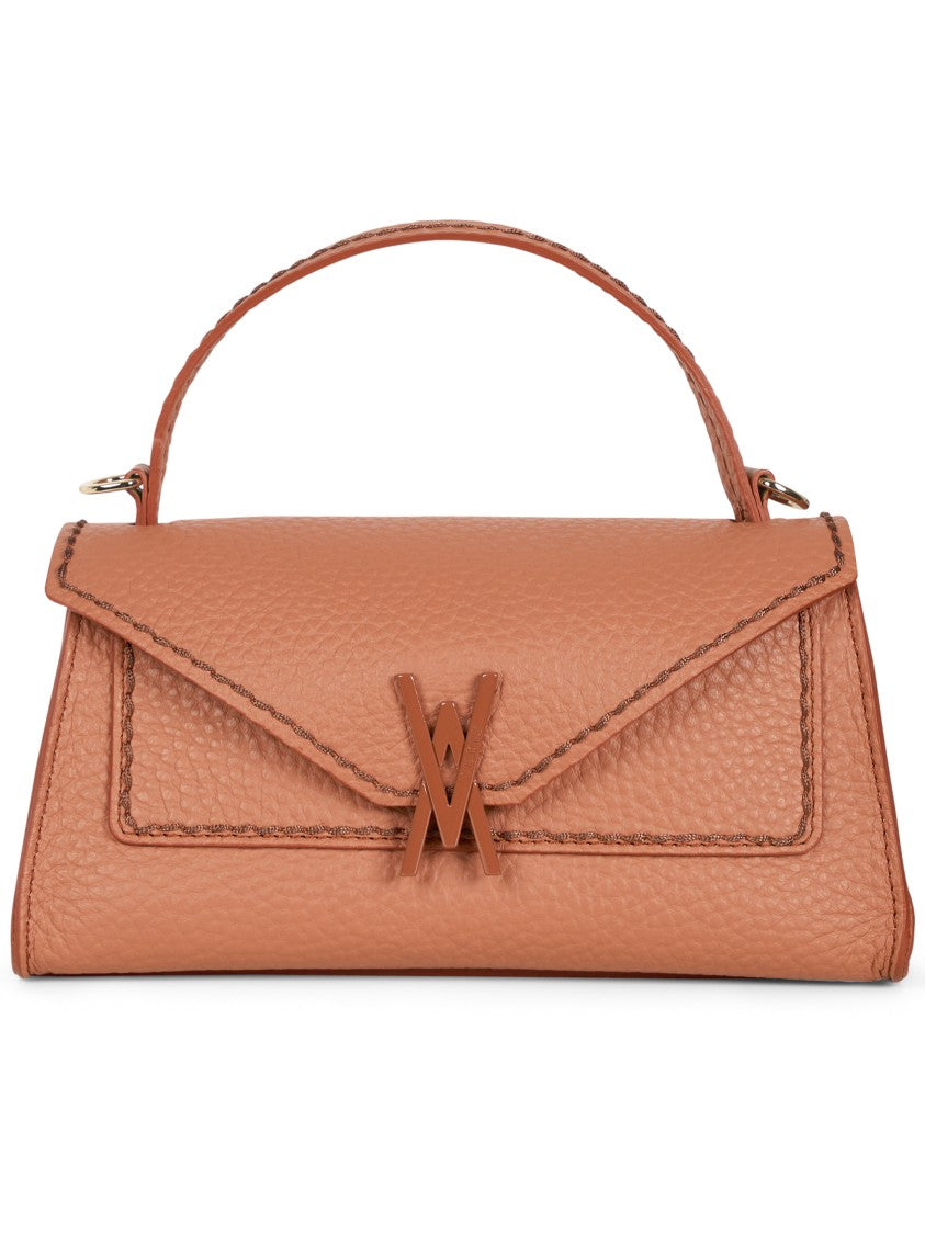 Visona` Brown Queen Rectangular Structured Fabric Handbag