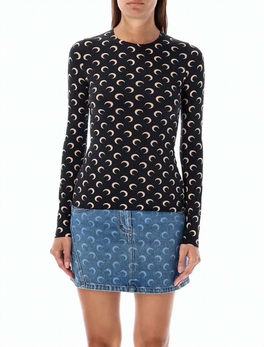 Marine Serre Crescent Moon Print Long Sleeve Top