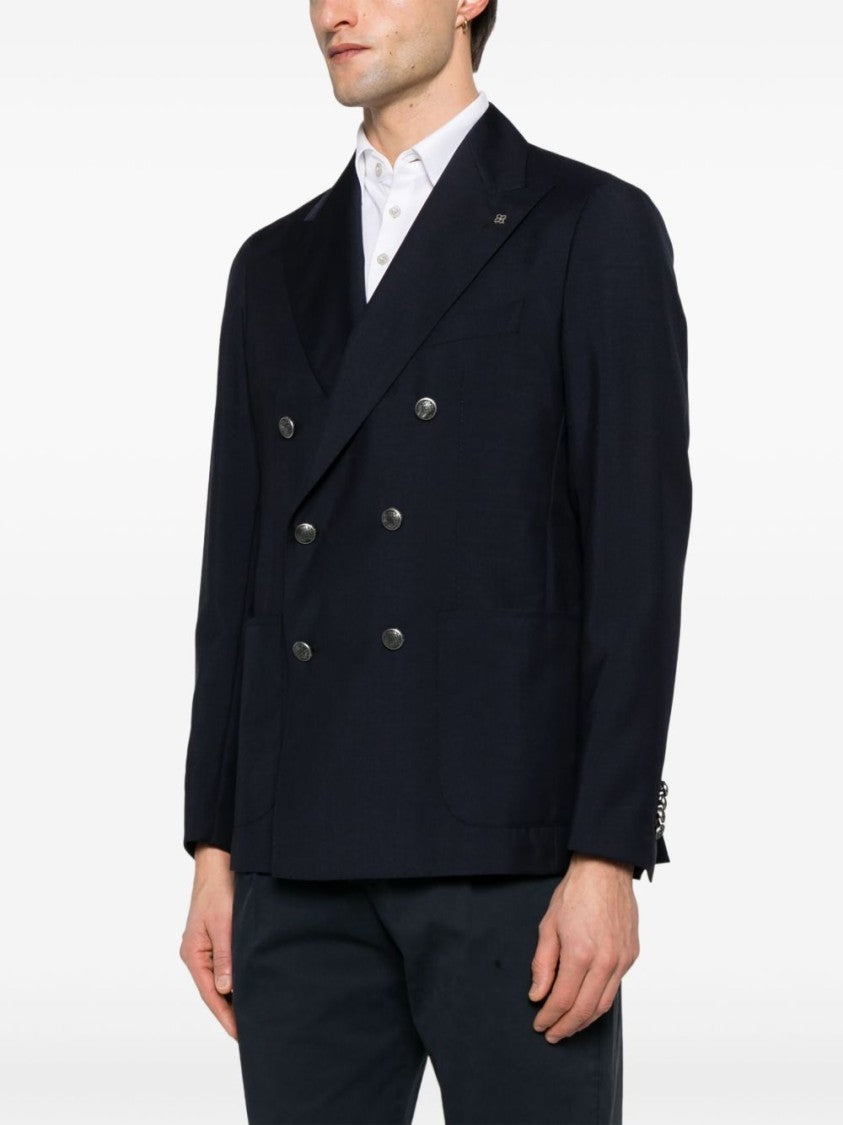 Tagliatore Double-Breasted Midnight Blue Blazer With Tailored Details