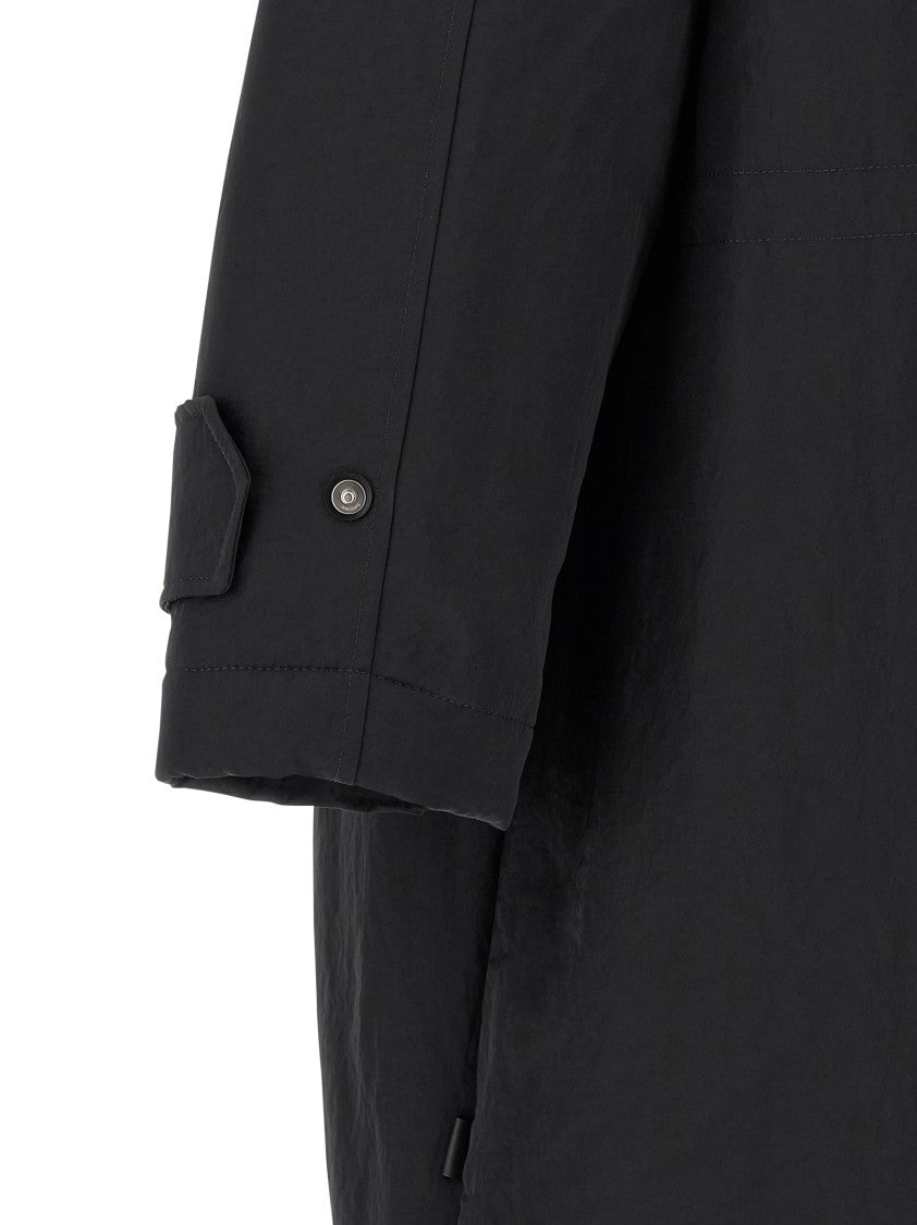 Ami Paris Padded Long Parka With Adjustable Hood And Drawstring Details