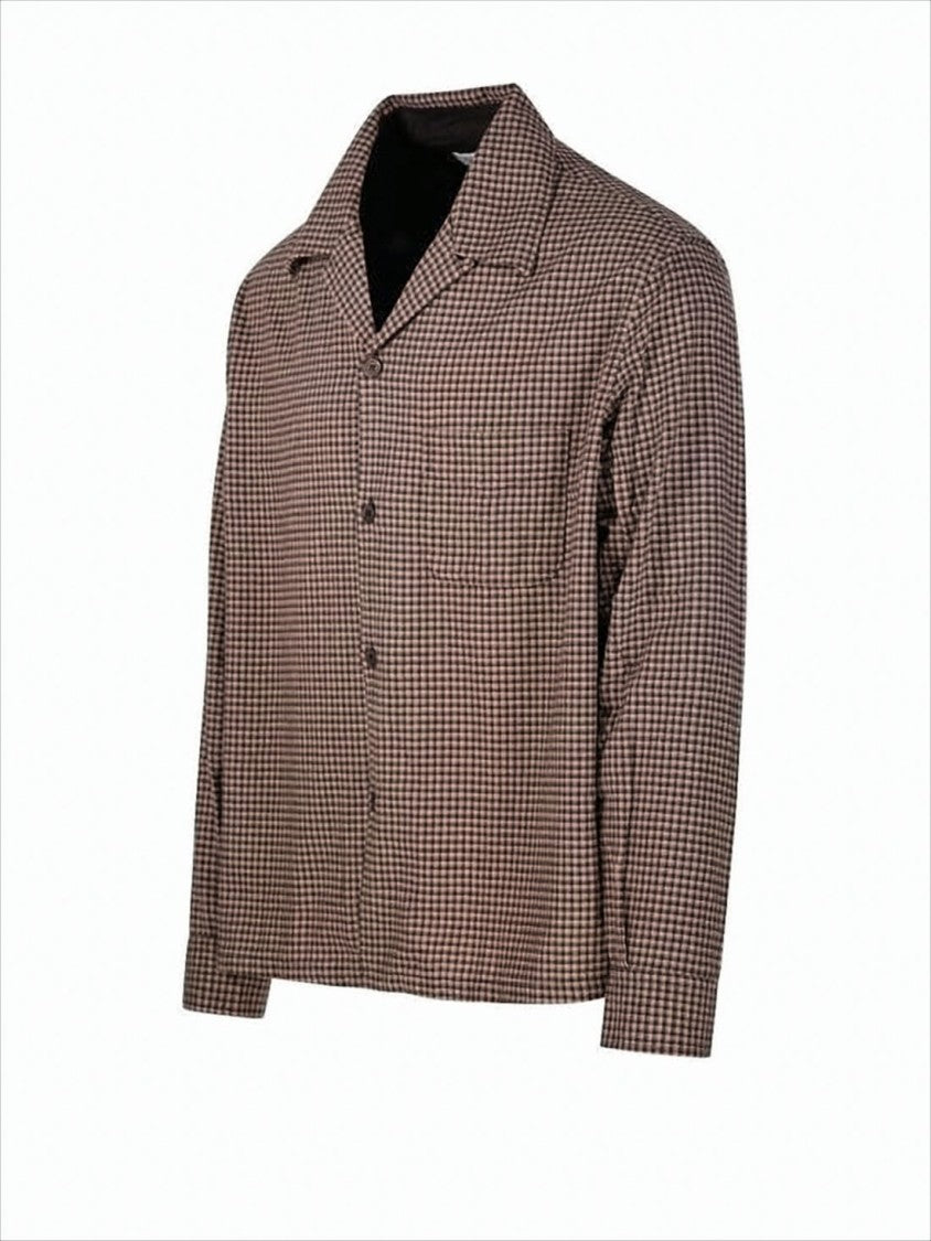 Our Legacy Brown Checkered Long-Sleeve Shirt With Classic Collar