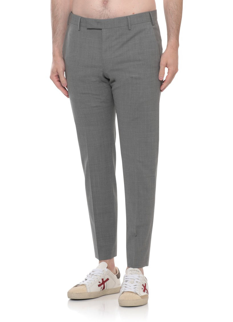 Pt Torino Grey Wool Straight-Leg Pants