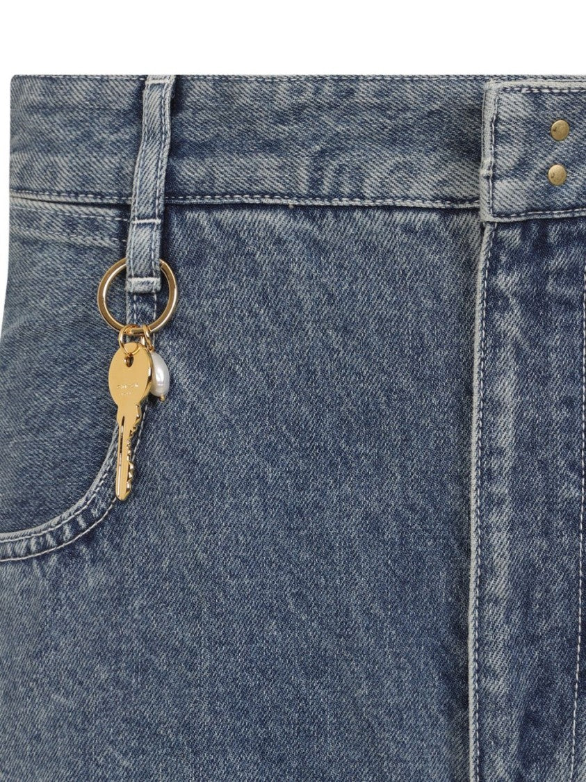 Carven Cotton Five-Pocket Jeans With Key Pendant Detail