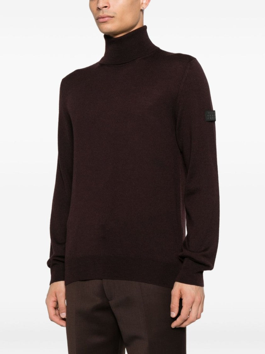 Mm6 By Maison Margiela Fitted Dark Brown Turtleneck Sweater