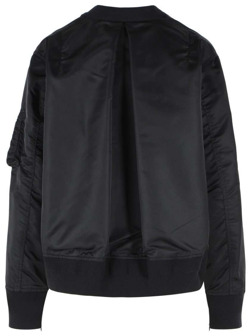 Sacai Black Cotton Blend Cardigan With Ribbed Detailing And Functional Pockets