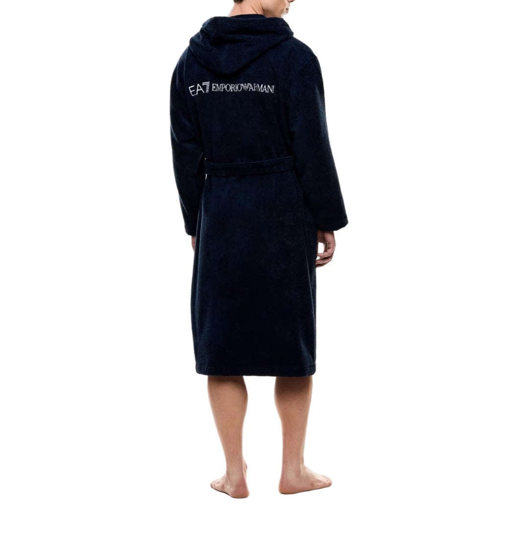 Emporio Armani Armani Blue Cotton Bathrobe With Fixed Hood