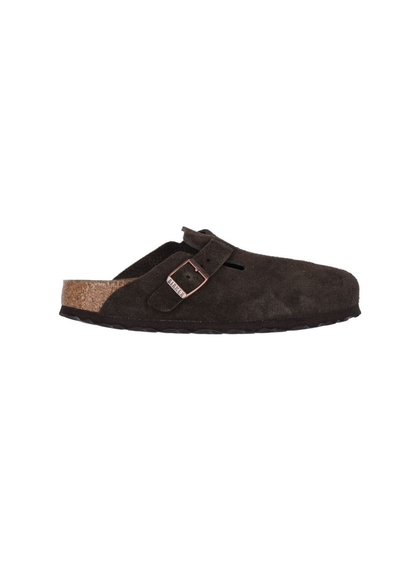 Birkenstock Brown Suede Mules With Adjustable Strap And Anatomical Footbed