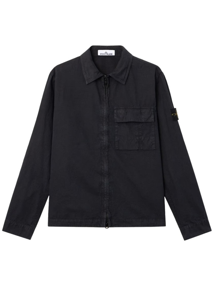 Stone Island Black Minimalist Patch Cotton Shirt