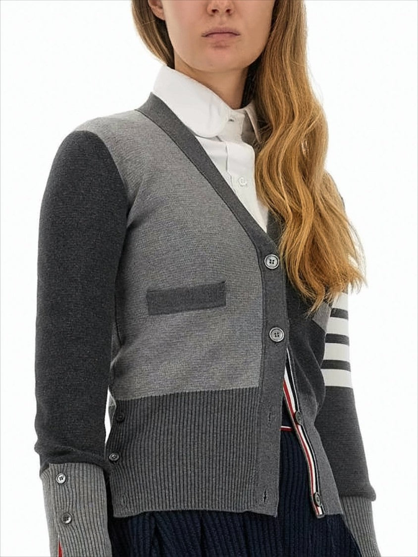 Thom Browne Patchwork Design Grey Cotton Cardigan
