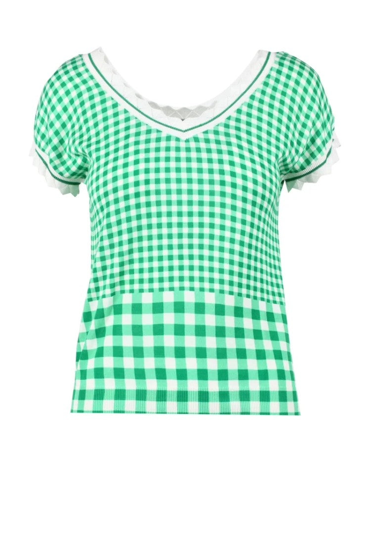 Jei S White Gingham Cotton Knitwear
