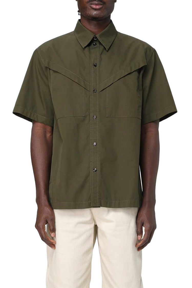 Bottega Veneta Dark Green Western Yoke Flap Pockets Cotton Shirt
