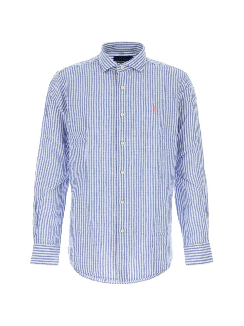 Polo Ralph Lauren Blue White Vertical Striped Cotton Shirt