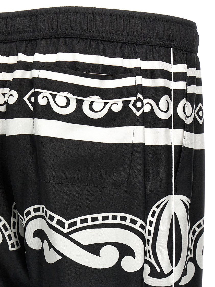 Dolce & Gabbana Bandana-Print Silk Pajama Pants With Contrast Piping And Adjustable Waistband