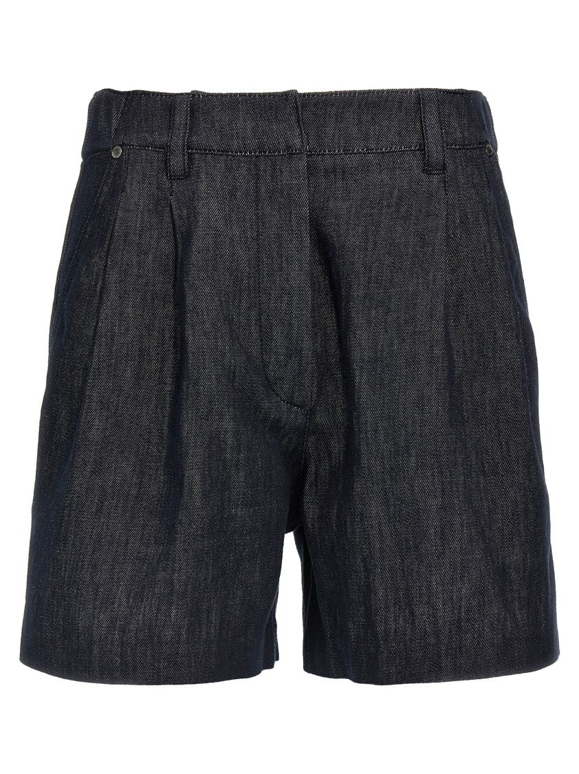 Brunello Cucinelli Cotton Denim Shorts With Monile Detailing