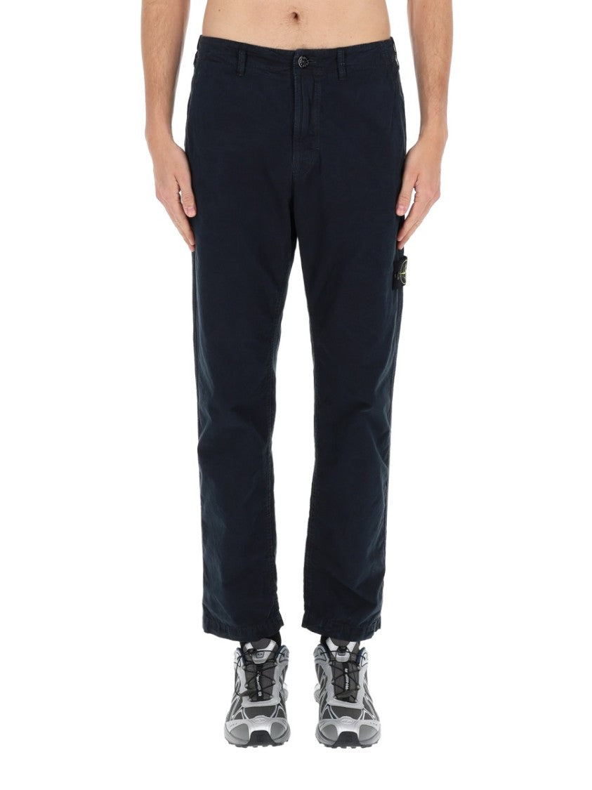 Stone Island Black Straight-Leg Logo Cotton Pants