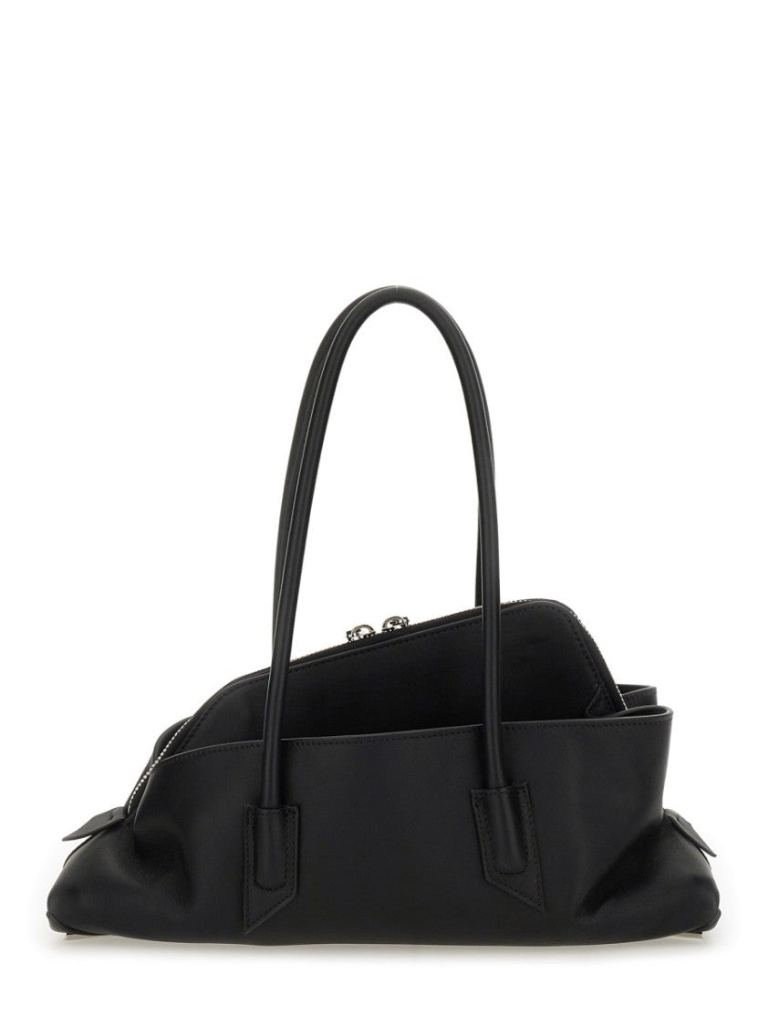 The Attico Structured Black Calf Leather Shoulder Bag With Unique Shape