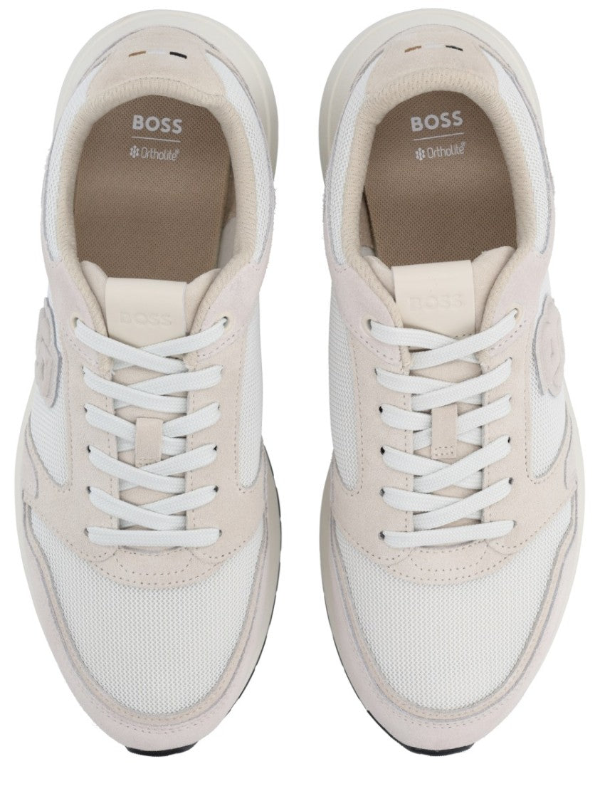 Boss Monogrammed Smooth Textured Leather Sneakers