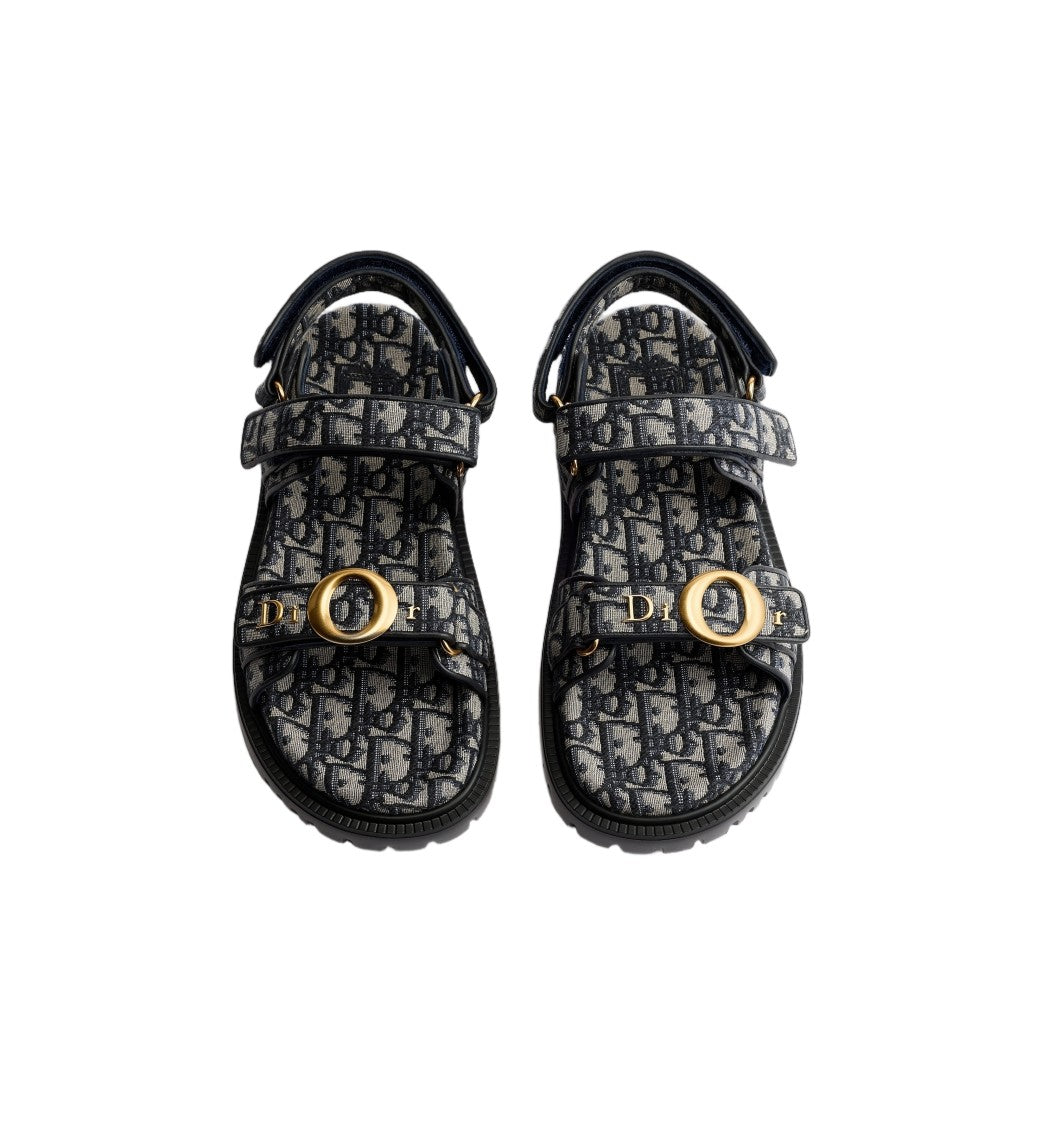 Christian Dior Patterned Fabric Sandal With Adjustable Straps And Gold Hardware