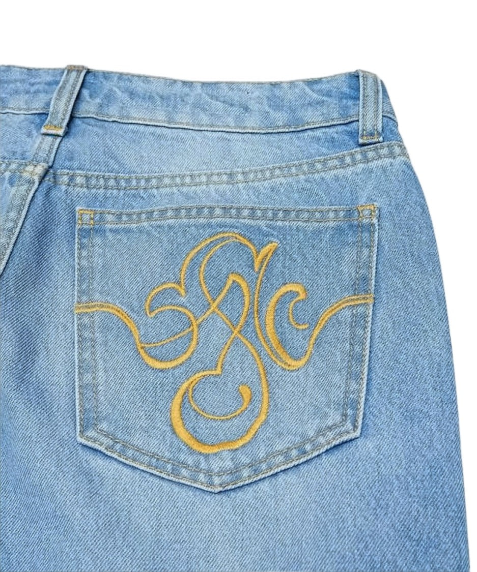 Stockholm Surfboard Club Light Blue Denim Pants With Flared Leg