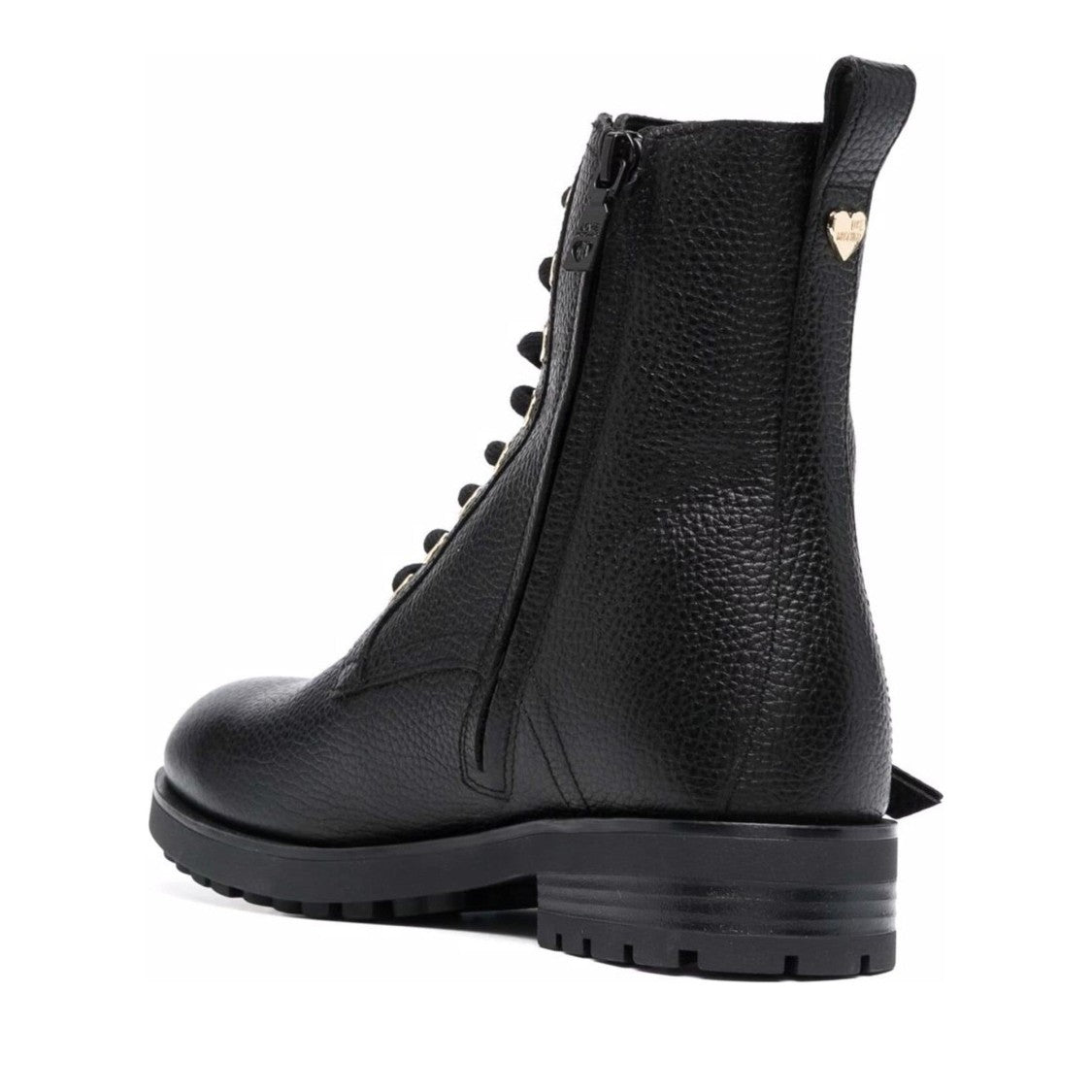 Love Moschino Black Leather Textured Gold-Tone Buckle Boots