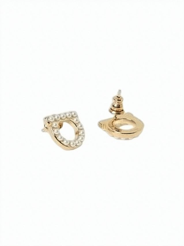 Salvatore Ferragamo Circular Gold-Tone Earrings With Shimmering Pearl Accents