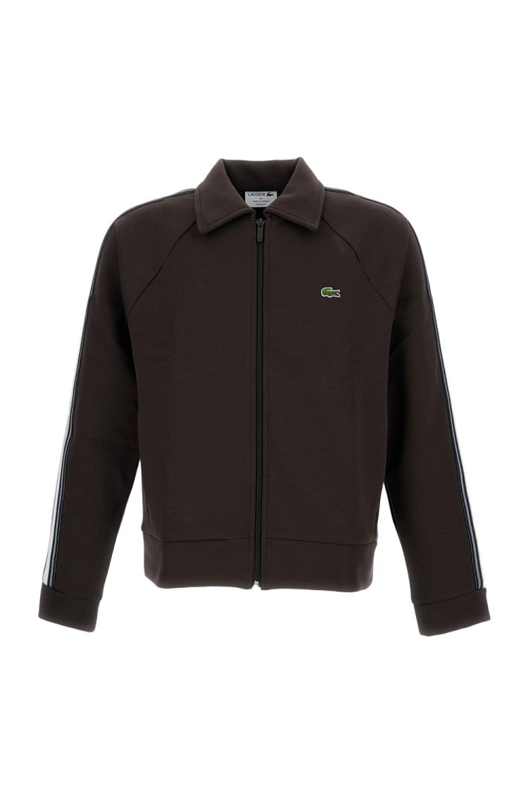 Lacoste Black Zip-Up Sweatshirt With Striped Sleeves