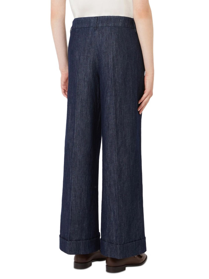Max Mara High-Waisted Wide-Leg Denim Trousers With Cuffed Hems